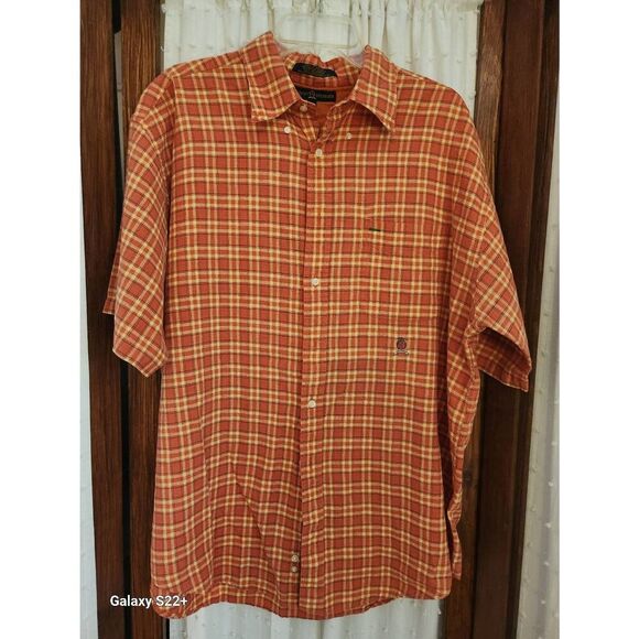 M11 Tommy Hilfiger Orange plaid causal men's button-up. Perfect for Fall - Picture 1 of 7